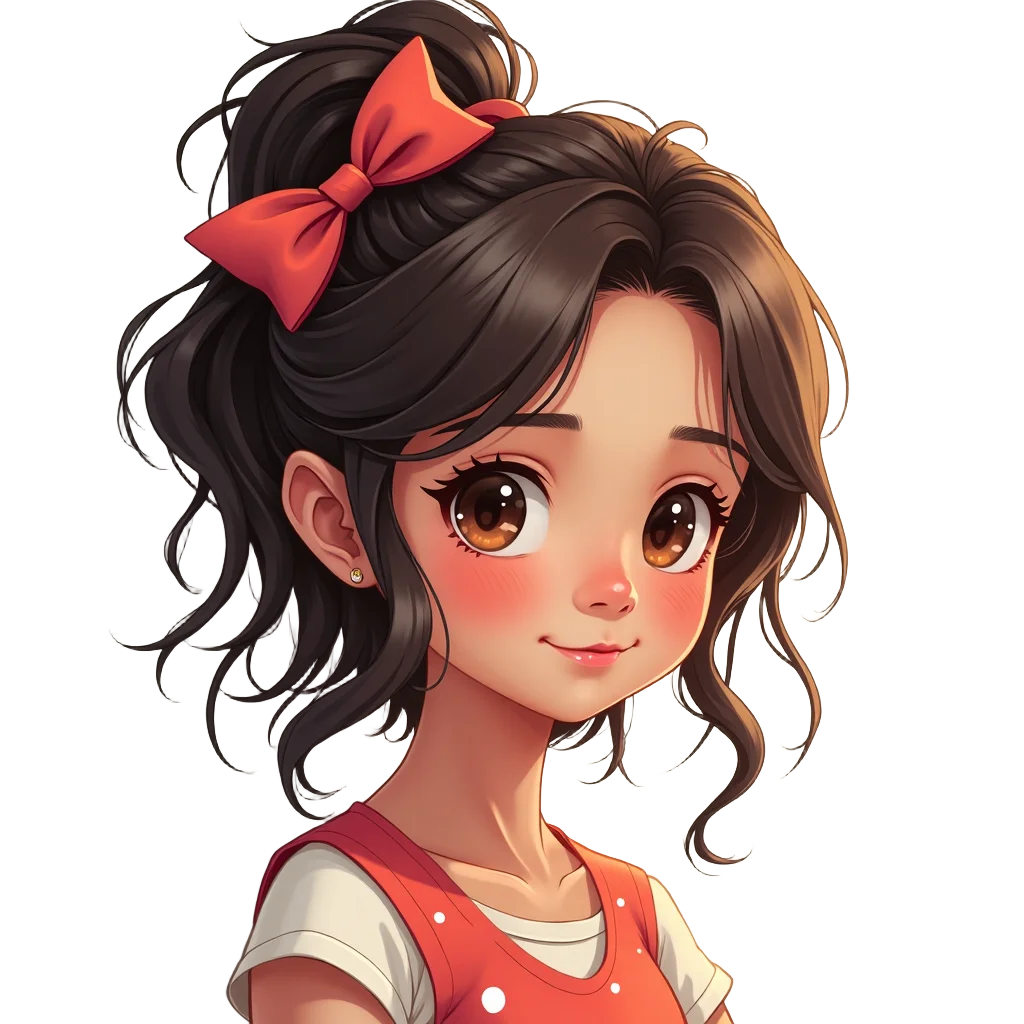 Cute Cartoon Girl with a Red Bow